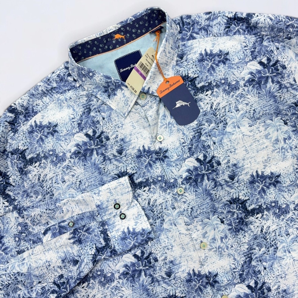 NEW Tommy Bahama Tivoli Gardens Shirt Mens XXL Blue Floral Silk Blend T311792